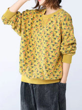 Women Retro Round Neck Printed Sweatshirt